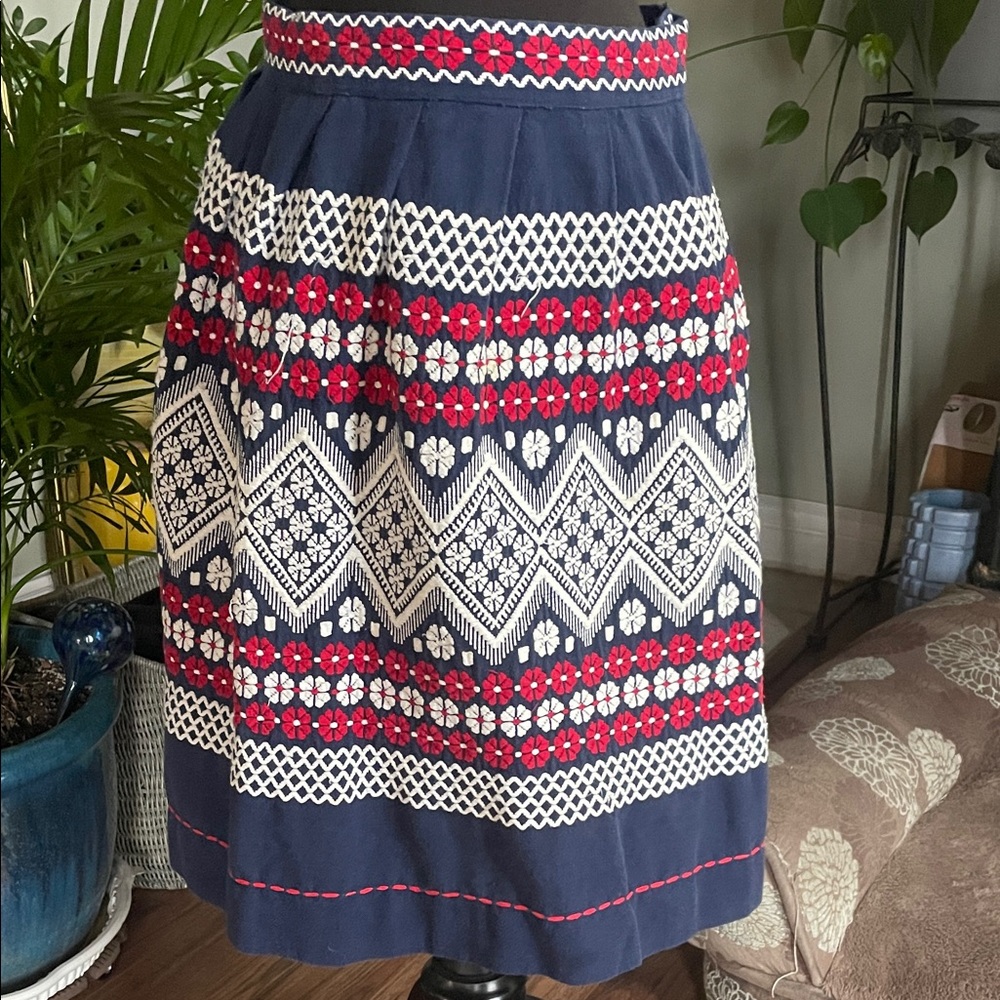 Navy and Red Patterned Vintage Women's Skirt